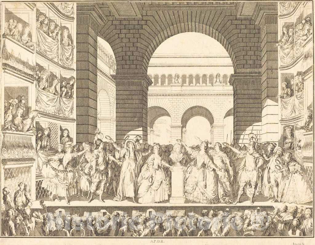 Art Print : Charles-Gaucher After Moreau, Couronnement de Voltaire (The Crowning of Voltaire), 1782 - Vintage Wall Art