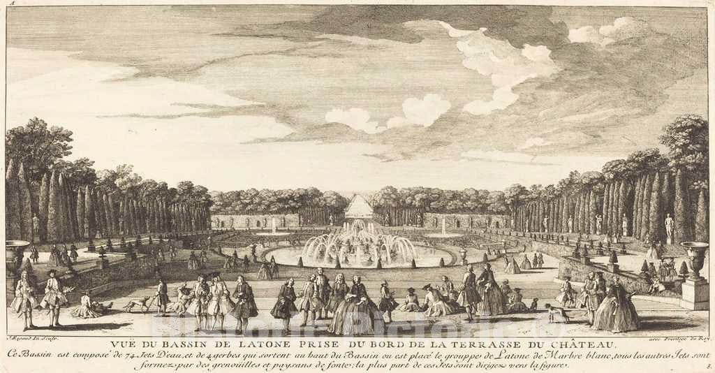 Art Print : Baptiste Rigaud, Vue du Bassin de Latone Prise du Bord de la Terrasse du Chateau - Vintage Wall Art