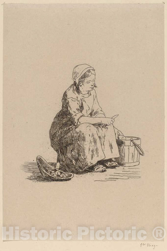 Art Print : FÃ©licien Rops, The Little Potato Peeler (La Petite peleuse de Pommes de Terre) - Vintage Wall Art