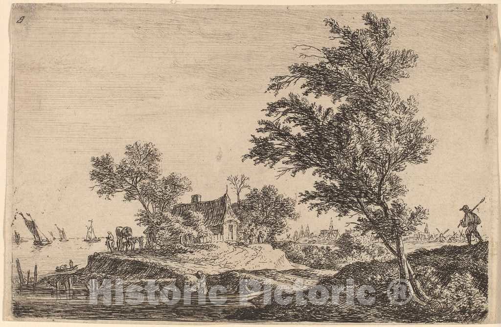 Art Print : Anthonie Waterloo, Traveler Passing Two Large Trees - Vintage Wall Art