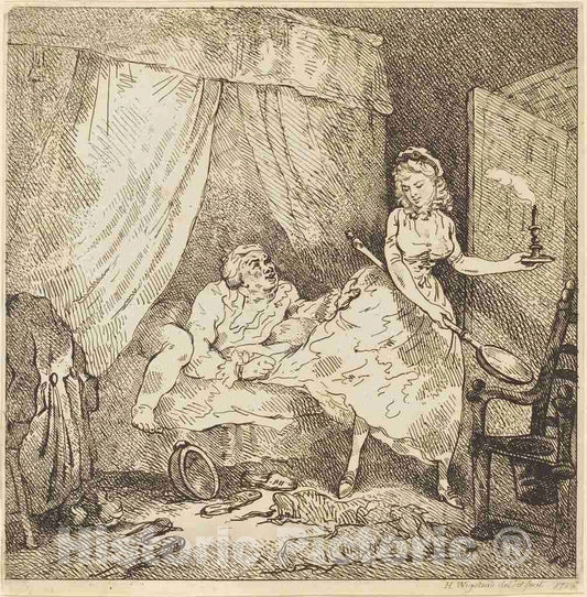 Art Print : Rowlandson, A Bed-Warmer, c. 1785 - Vintage Wall Art