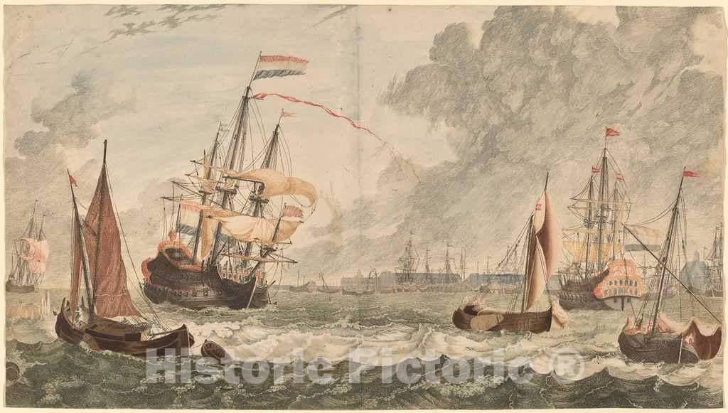 Art Print : Teyler After Jan Van Call, The River IJ at Amsterdam - Vintage Wall Art