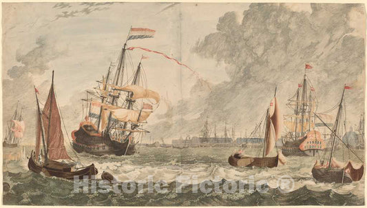 Art Print : Teyler After Jan Van Call, The River IJ at Amsterdam - Vintage Wall Art