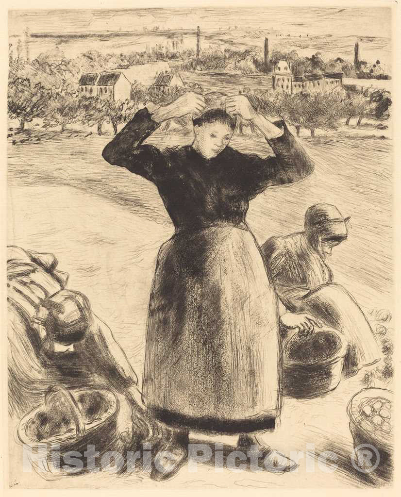 Art Print : Camille Pissarro, Gathering Potatoes (Recolte de Pommes de Terre), 1886 - Vintage Wall Art