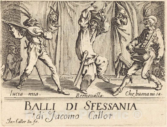 Art Print : Jacques Callot, Frontispiece for Balli di Sfessania, c. 1622 - Vintage Wall Art