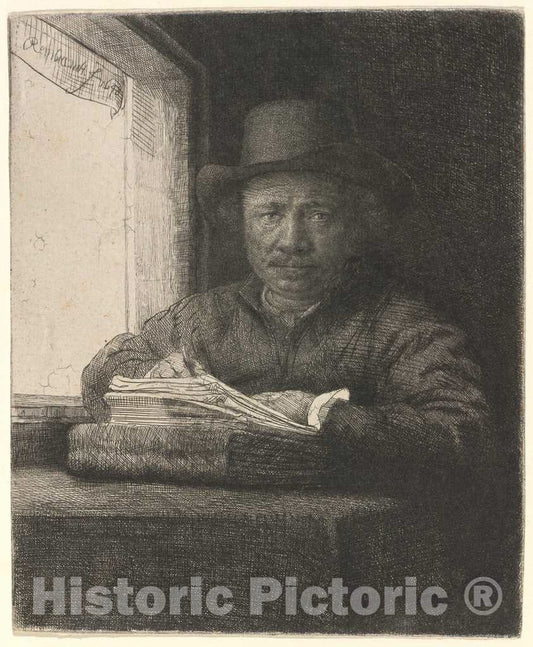 Art Print : Rembrandt, Self-Portrait Drawing at a Window, 1648 - Vintage Wall Art