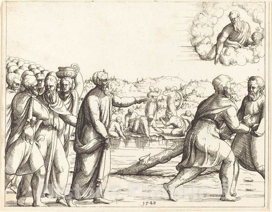 Art Print : Augustin Hirschvogel, The Lord Sweetens The Waters of Marah - Vintage Wall Art