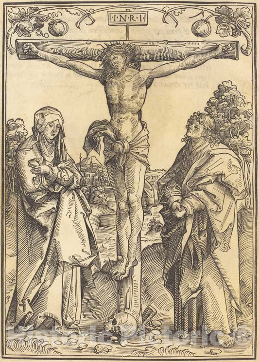 Art Print : Wolf Traut, Christ on The Cross with Mary and John - Vintage Wall Art