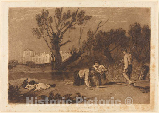 Art Print : Turner and Dunkarton, Young Anglers, 1811 - Vintage Wall Art
