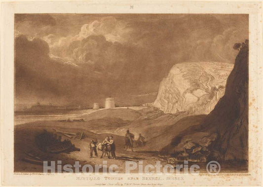 Art Print : Turner and Say, Martello Towers Near Bexhill, Sussex, 1811 - Vintage Wall Art