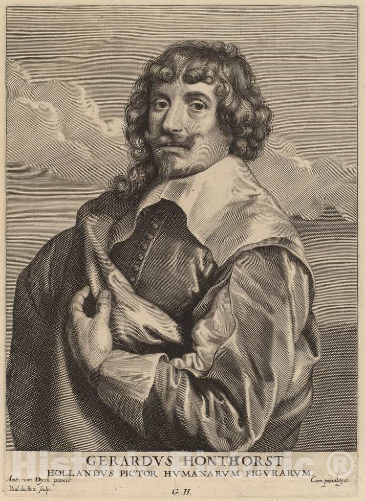 Art Print : Pontius After Van Dyck, Gerrit Van Honthorst, c.1634 - Vintage Wall Art