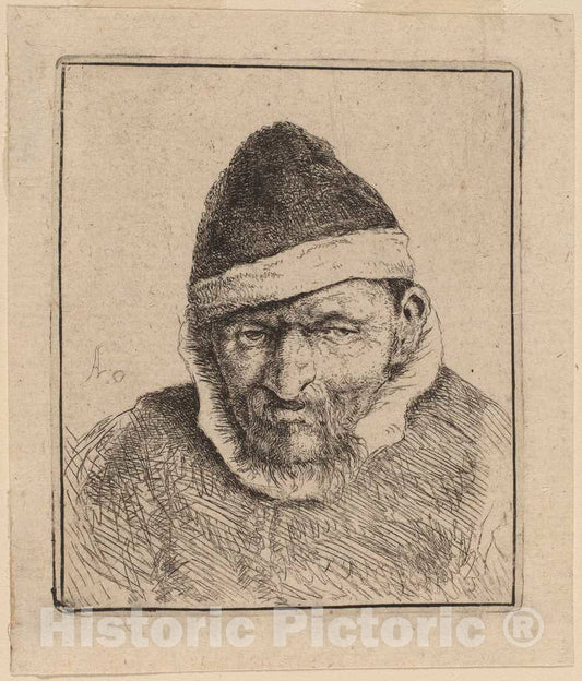 Art Print : Adriaen Van Ostade, Peasant Wearing a Pointed Cap, 1640 - Vintage Wall Art