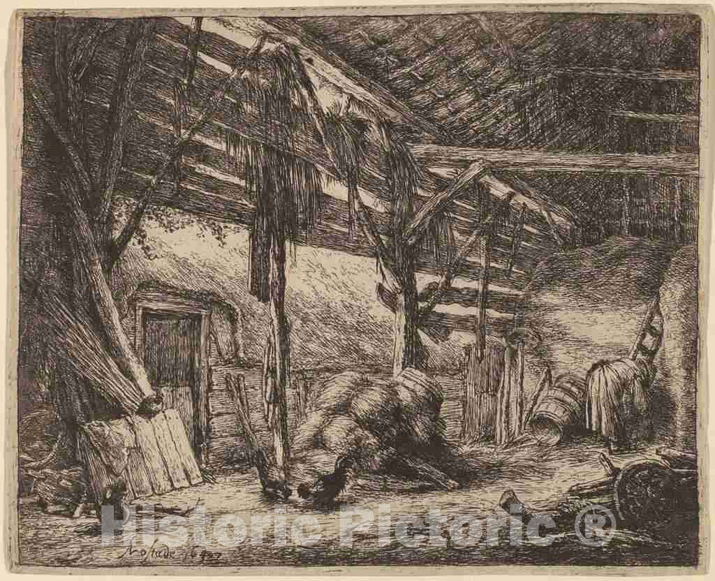 Art Print : Adriaen Van Ostade, Interior of a Barn, 1647 - Vintage Wall Art