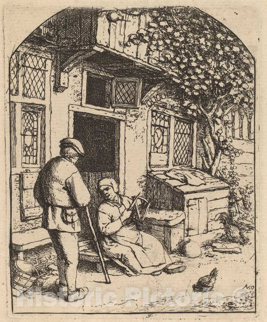 Art Print : Adriaen Van Ostade, Woman Winding Upon a Reel (La Devideuse), 1684 - Vintage Wall Art