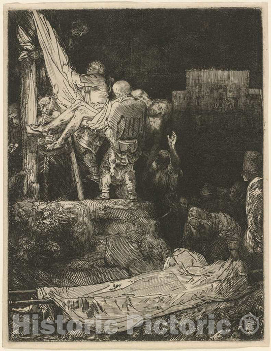 Art Print : Rembrandt, The Descent from The Cross by Torchlight, 1654 - Vintage Wall Art