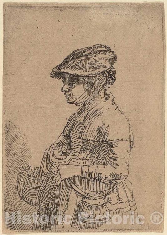 Art Print : Rembrandt, Girl with a Basket, c. 1642 - Vintage Wall Art