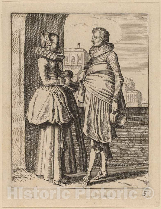 Art Print : Jan Van de Velde II, Two Figures in Costume - Vintage Wall Art