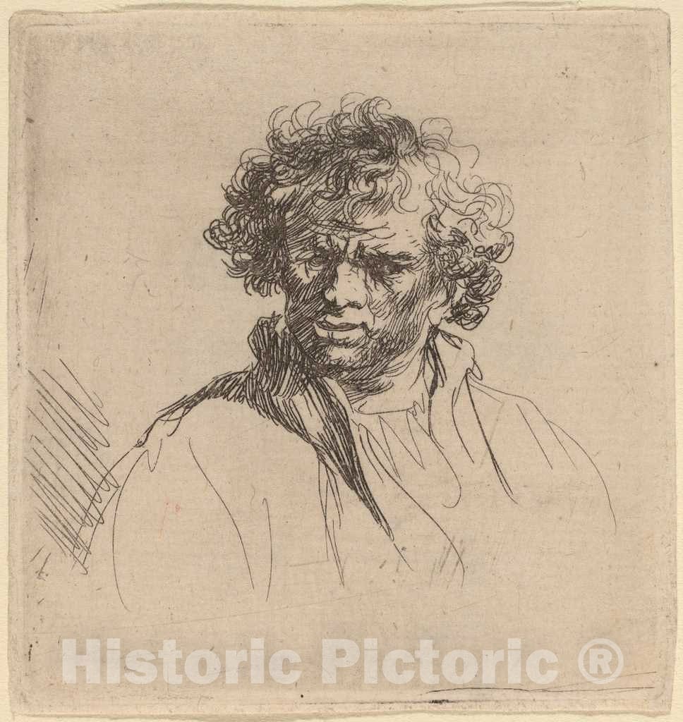 Art Print : Rembrandt, Curly-Headed Man with a Wry Mouth, c. 1635 - Vintage Wall Art