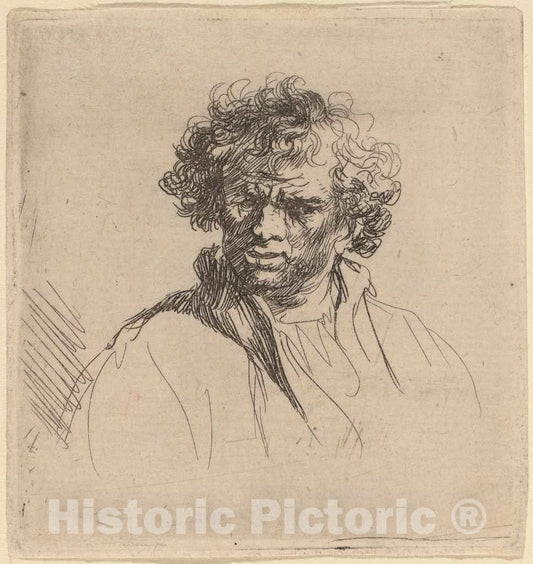 Art Print : Rembrandt, Curly-Headed Man with a Wry Mouth, c. 1635 - Vintage Wall Art