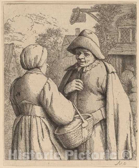 Art Print : Adriaen Van Ostade, Man and Woman Conversing, 1673 - Vintage Wall Art