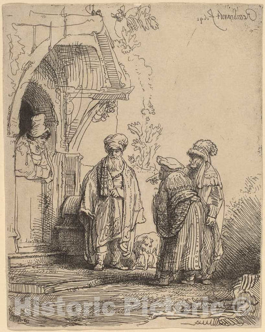 Art Print : Rembrandt, Three Oriental Figures (Jacob and Laban?), 1641 - Vintage Wall Art