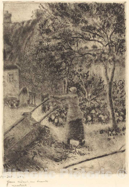 Art Print : Camille Pissarro, A Woman Emptying a Wheelbarrow (Femme vidant une brouette), 1880 - Vintage Wall Art