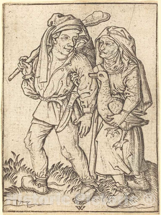 Art Print : Wenzel von Olmutz, Farmer and Wife with Goose, c. 1490 - Vintage Wall Art
