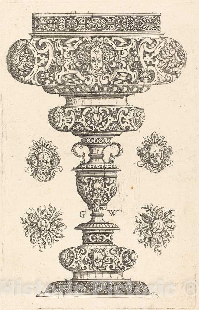 Art Print : Georg Wechter I, Goblet, Rim Decorated with Masque and Bouquet of Fruit, 1579 - Vintage Wall Art