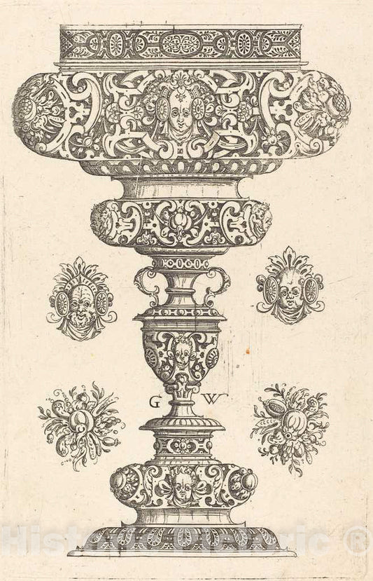 Art Print : Georg Wechter I, Goblet, Rim Decorated with Masque and Bouquet of Fruit, 1579 - Vintage Wall Art
