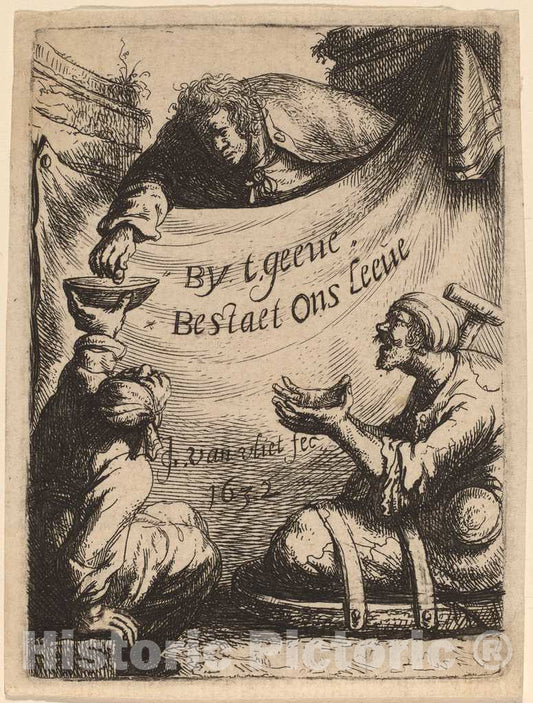 Art Print : Johannes Van Vliet, Title Page: Two Cripples Receiving Alms, 1632 - Vintage Wall Art