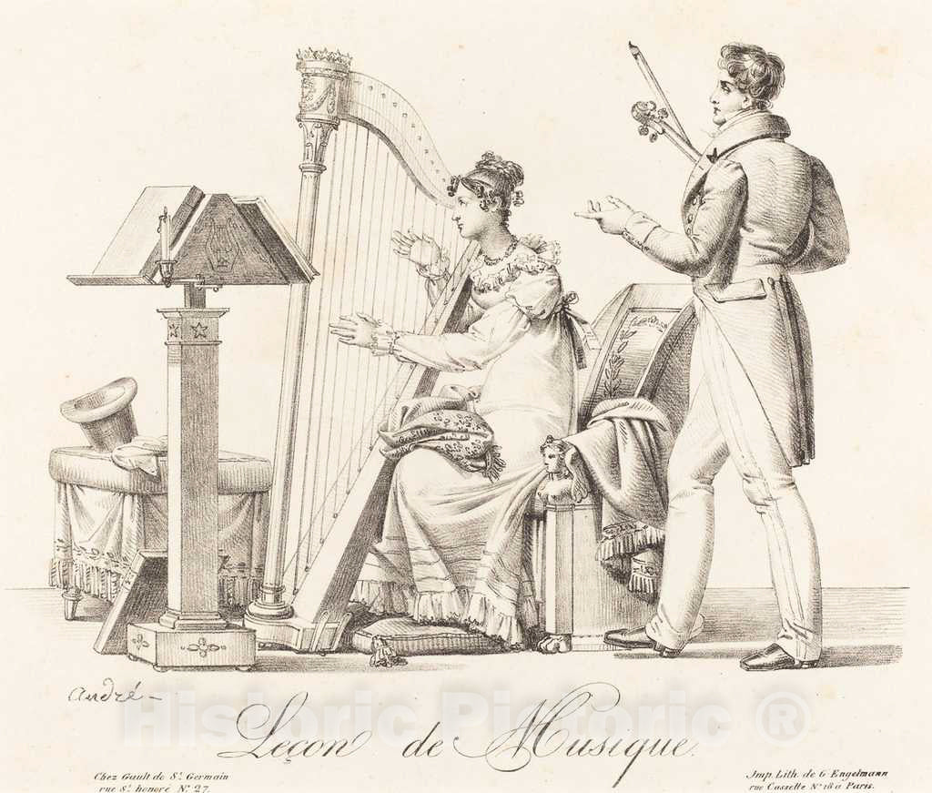 Art Print : Johann Anton Andree, Lecon de Musique - Vintage Wall Art