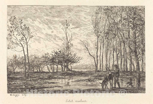 Art Print : Charles-FranÃ§ois Daubigny, Sunset (Soleil couchant), 1859 - Vintage Wall Art