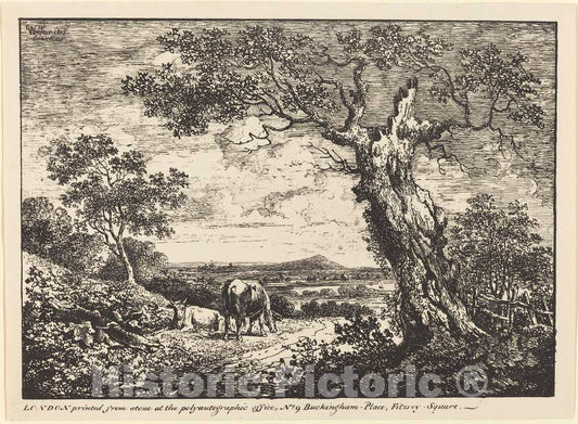 Art Print : George Walker, Landscape with Two Cows, 1807 - Vintage Wall Art