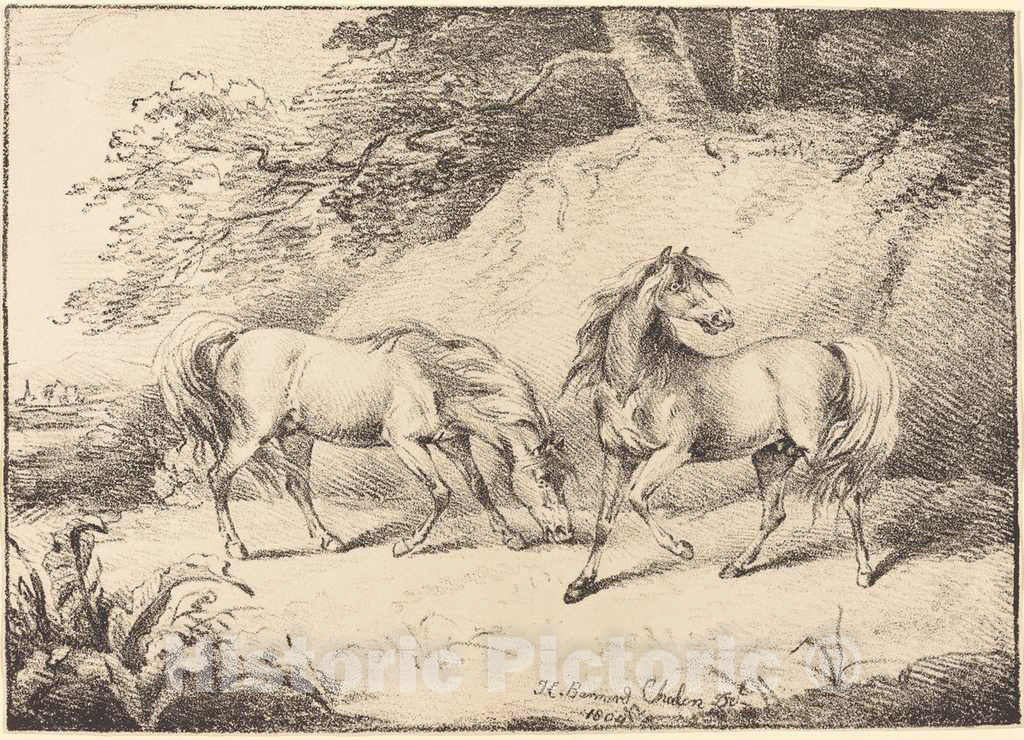 Art Print : Henry Bernard Chalon, Wild Horses, 1804 - Vintage Wall Art