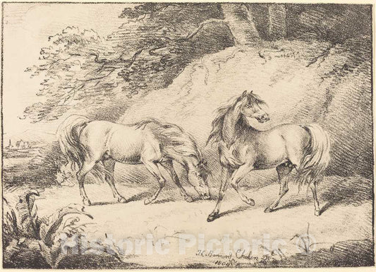 Art Print : Henry Bernard Chalon, Wild Horses, 1804 - Vintage Wall Art