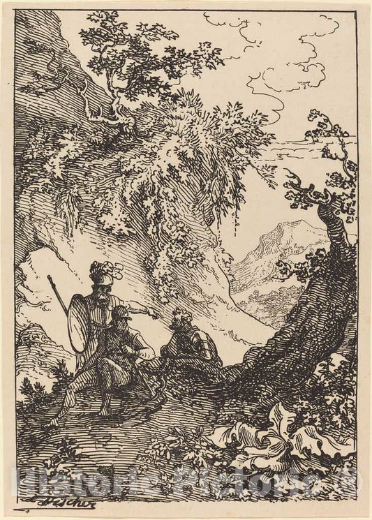 Art Print : Joseph Fischer, Landscape with Men in Armor, Tree Stump, 1803 - Vintage Wall Art