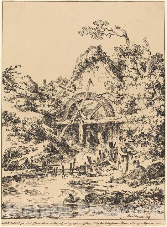 Art Print : Sandby Munn, Old Water Mill, 1807 - Vintage Wall Art
