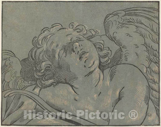 Art Print : Coriolano After Reni, Cupid Asleep - Vintage Wall Art