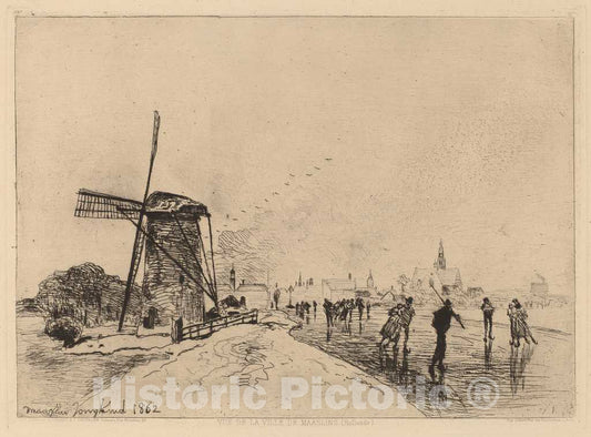 Art Print : Johan Barthold Jongkind, View of The Village of Maaslins (Vue de la Ville de Maaslins (Hollande)), 1862 - Vintage Wall Art
