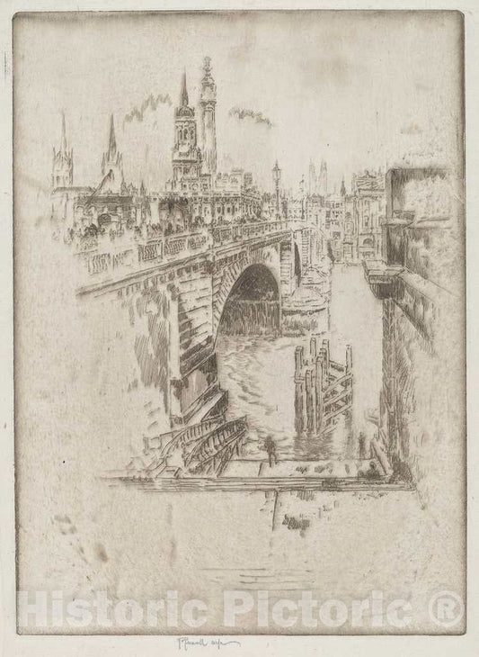 Art Print : Joseph Pennell, London Bridge Stairs, 1903 - Vintage Wall Art