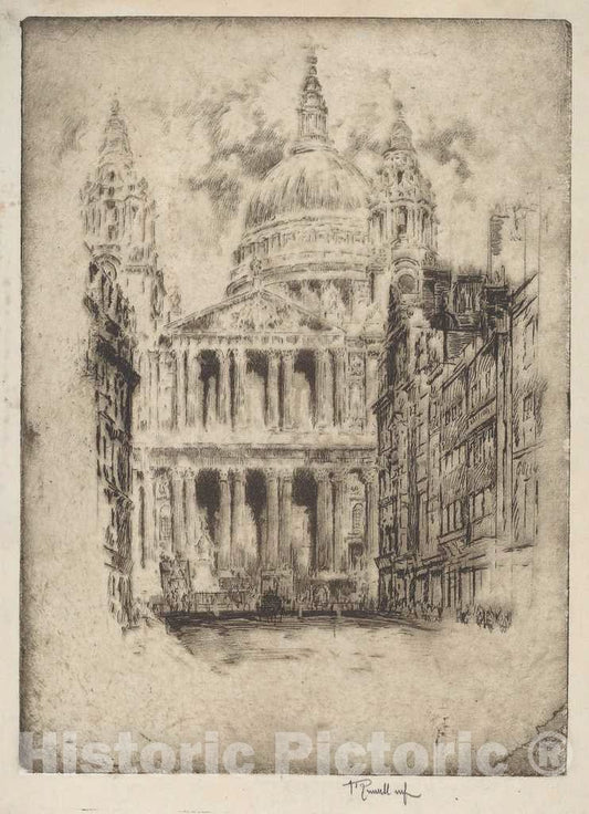 Art Print : Joseph Pennell, St. Paul's, Fleet Street, London, 1905 - Vintage Wall Art