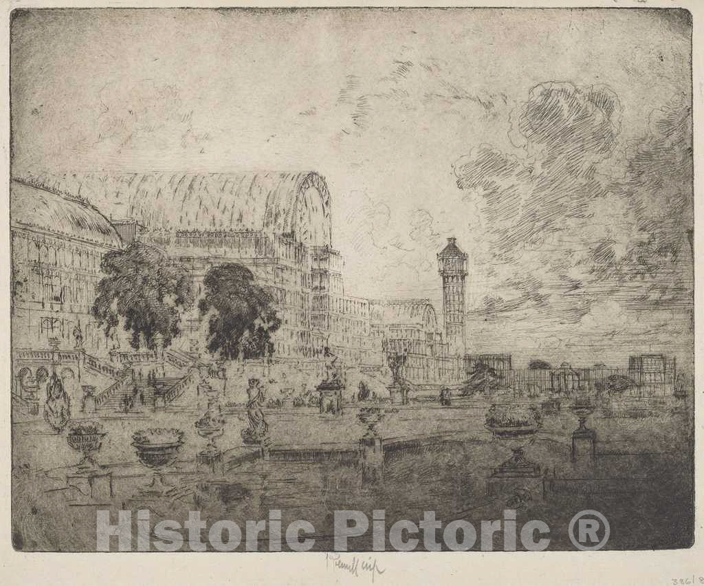 Art Print : Joseph Pennell, The Crystal Palace, 1905 - Vintage Wall Art