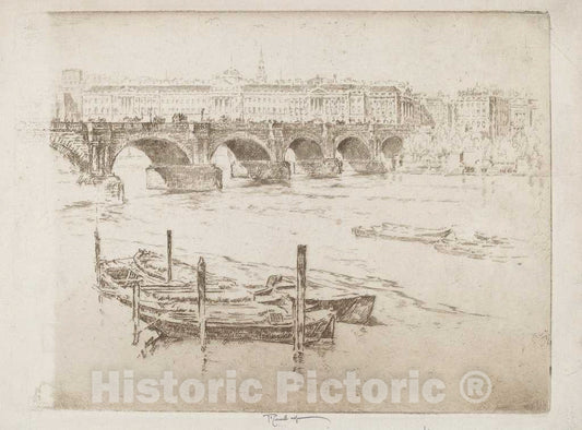 Art Print : Joseph Pennell, Waterloo Bridge and Somerset House, 1905 - Vintage Wall Art