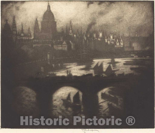 Art Print : Joseph Pennell, Wren's City, 1909 - Vintage Wall Art