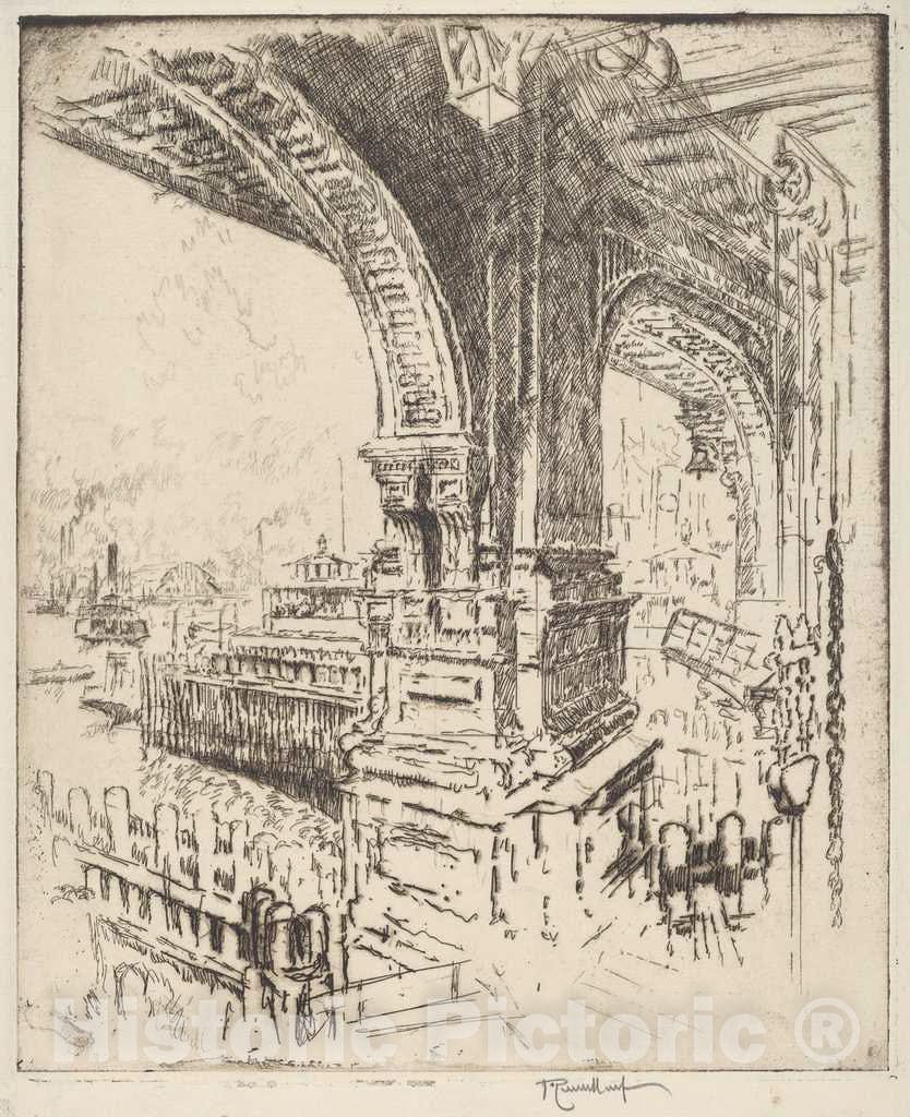 Art Print : Joseph Pennell, Within The Ferry, Cortlandt Street, New York, 1919 - Vintage Wall Art