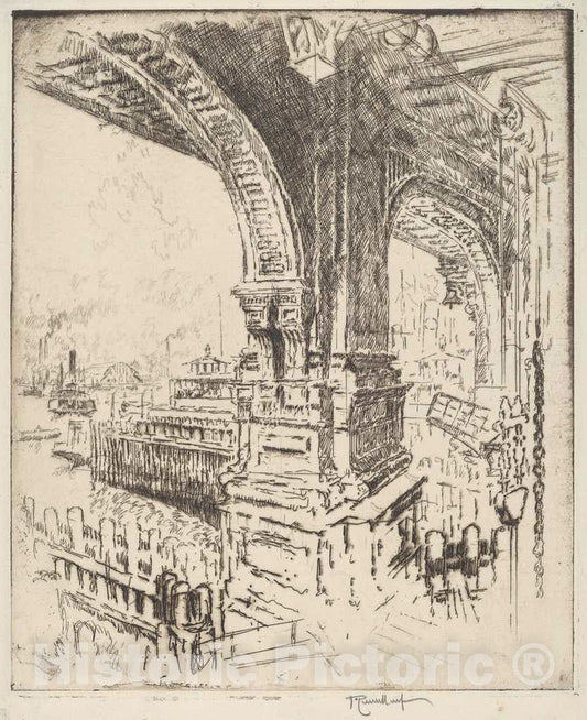 Art Print : Joseph Pennell, Within The Ferry, Cortlandt Street, New York, 1919 - Vintage Wall Art