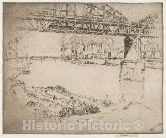 Art Print : Joseph Pennell, The City Bridge, St. Louis, 1919 - Vintage Wall Art