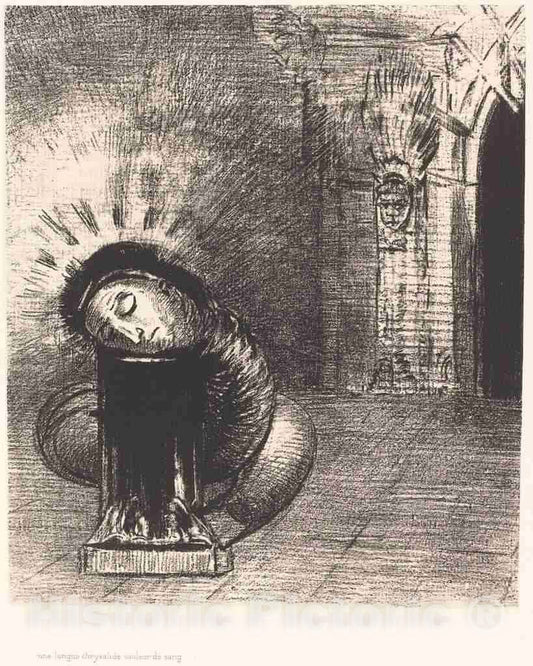 Art Print : Odilon Redon, Une Longue chrysalide Couleur de sang (A longchrysalis, The Color of Blood), 1889 - Vintage Wall Art
