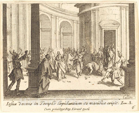 Art Print : Jacques Callot, Stoning of Jesus, 1635 - Vintage Wall Art