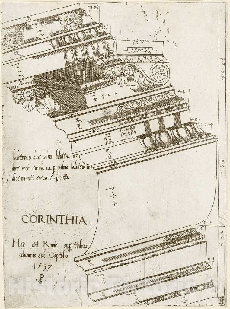 Art Print : Entablature from The Temple of Vespasian, Rome, 1537 - Vintage Wall Art